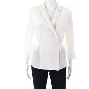 Anine Bing White Long Sleeve Silk Wrap Blouse XS
